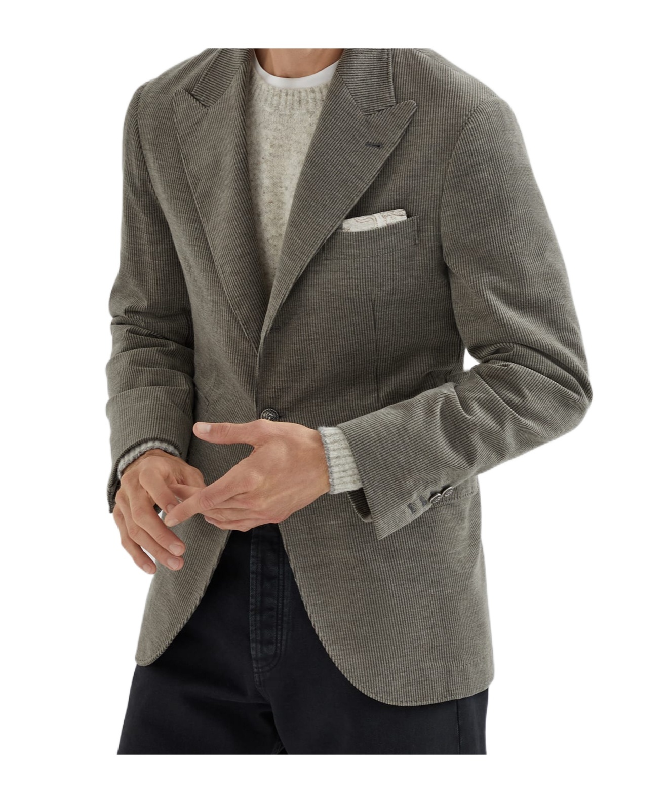 Brunello Cucinelli Striped Blazer In Khaki