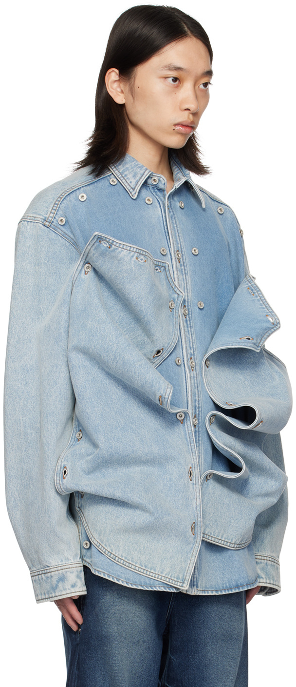 Y/project Snap Off Denim Shirt In Blue