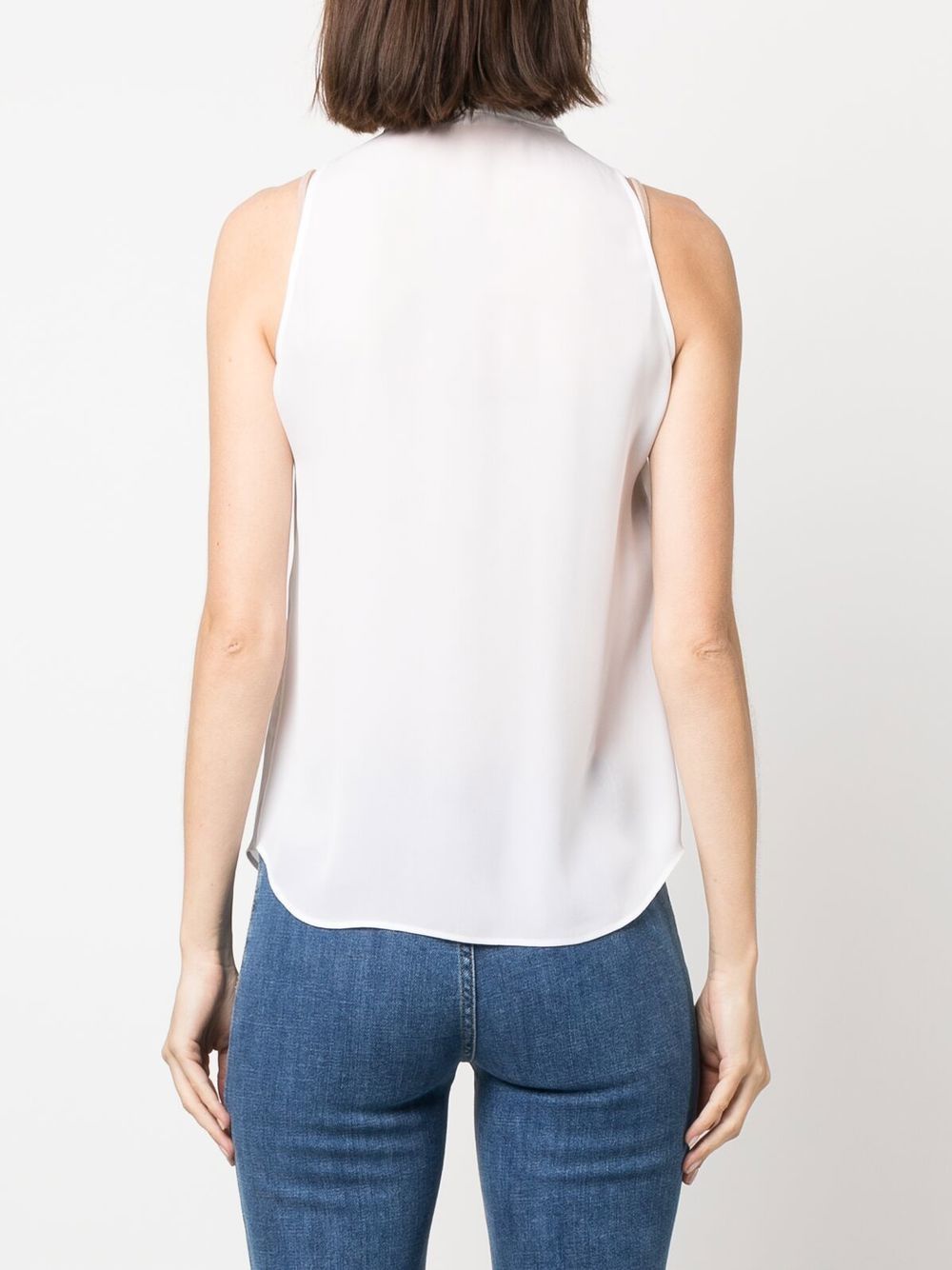 Moschino Collared Tie-neck Sleeveless Top In White