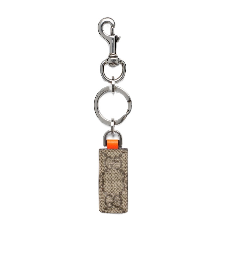 Gucci Ophidia Leather Keychain In Brown
