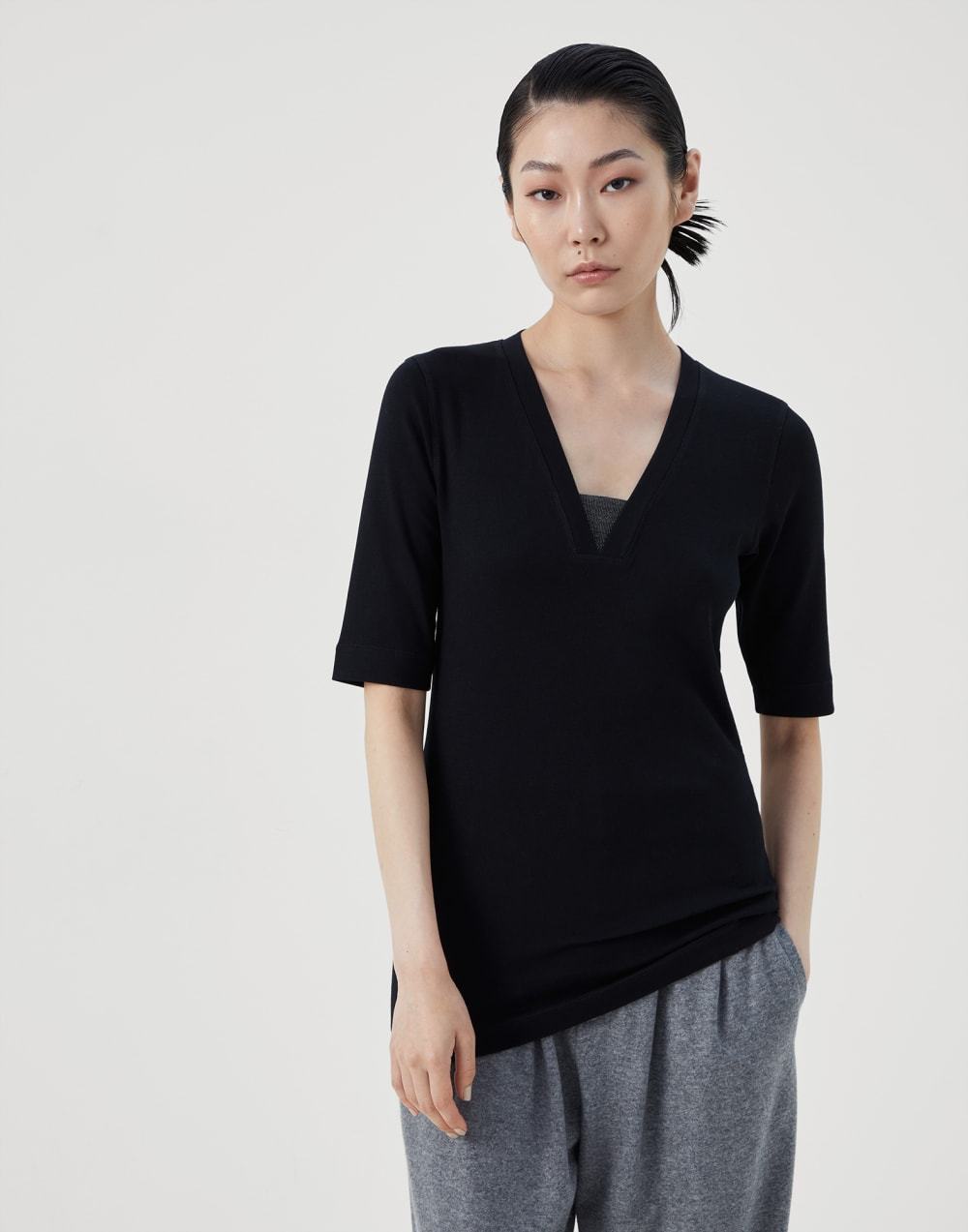 Brunello Cucinelli Monili-embellished T-shirt In Black