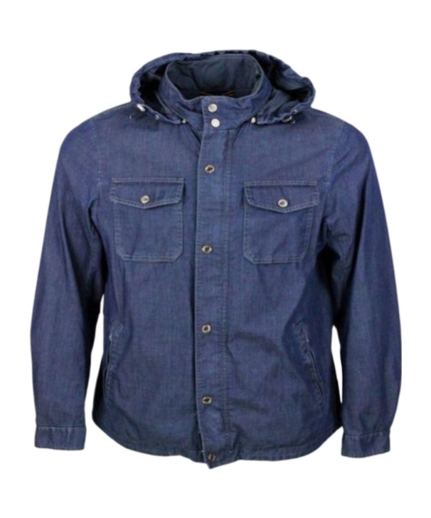 Moorer Long-sleeved Denim Jacket In Blue