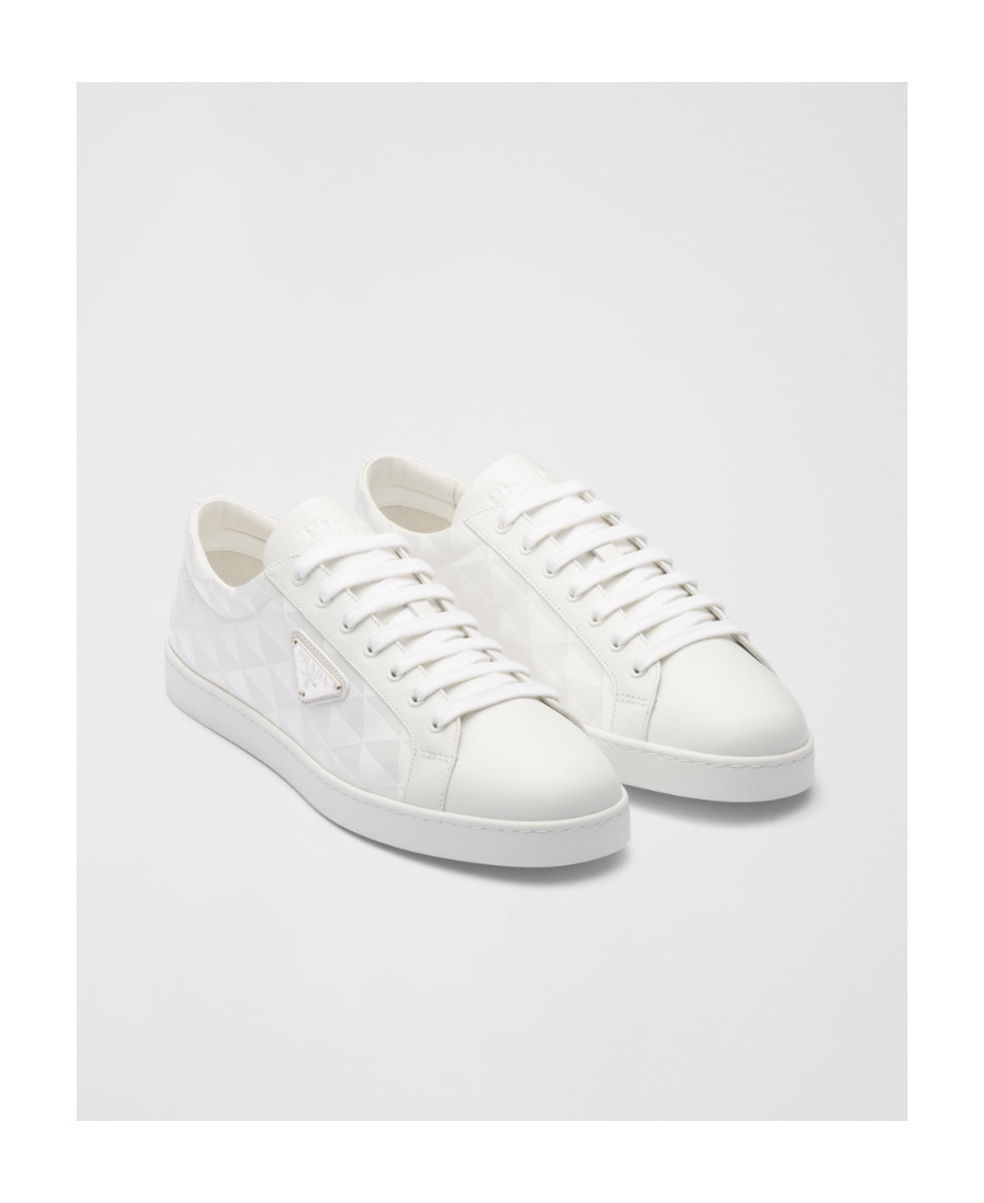 Prada Nylon And Leather Sneakers With Iconic Logo In White