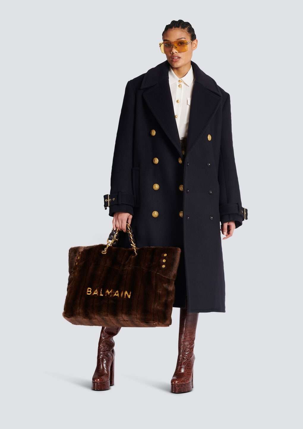 Shop Balmain Oversized Double-breasted Coat In Black