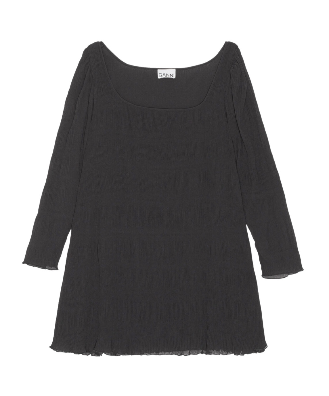 Ganni Pleated Georgette Minidress In Black