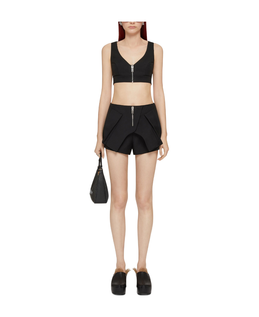 Givenchy Black Zip Front Wool Crop Top In Black