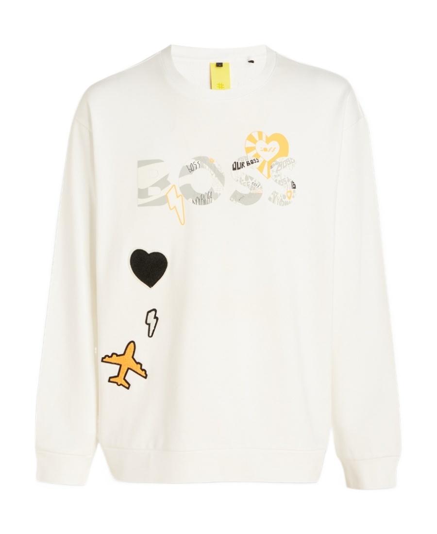 Hugo Boss Pattern Logo Round Neck Sweater In White
