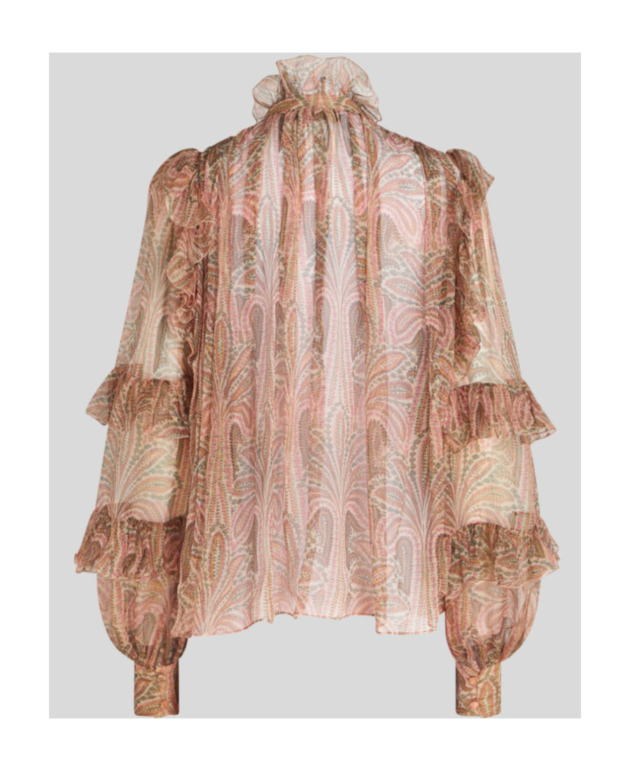 Etro Ruffled Paisley-print Silk Blouse In Brown