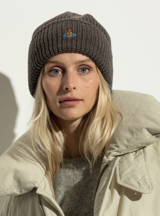 Vivienne Westwood Logo Embroidered Beanie In Gray