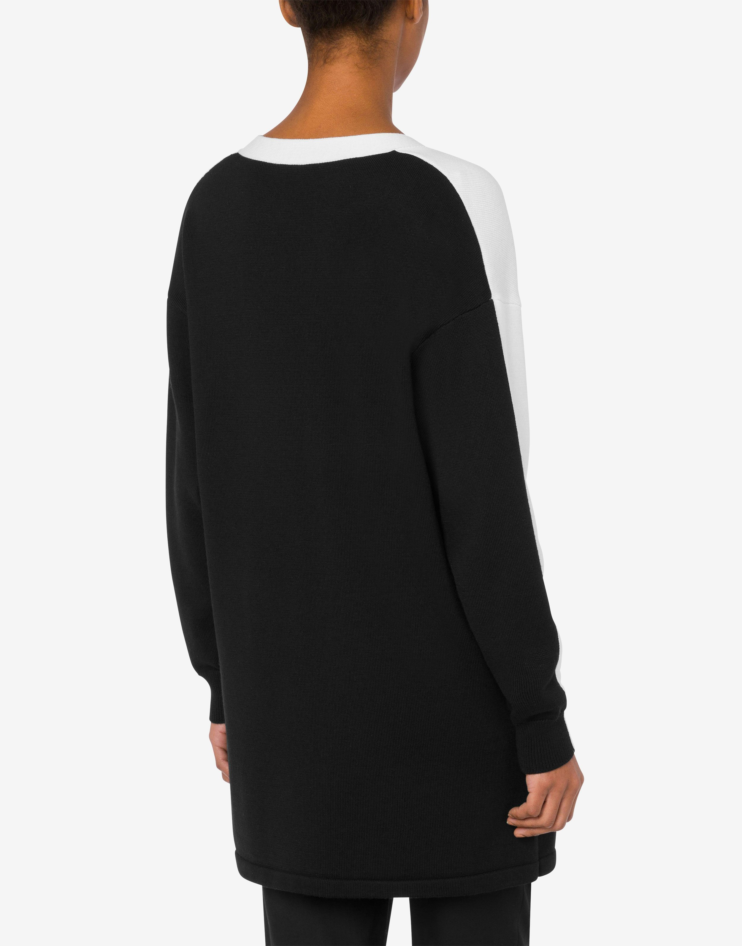 Moschino Black And White Wool Cardigan In White