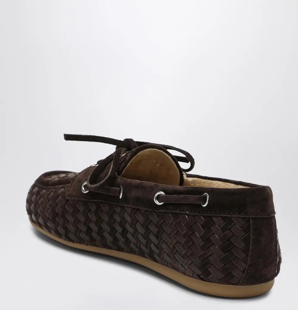 Miu Miu Brown Leather And Suede Woven Moccasins Women In Brown