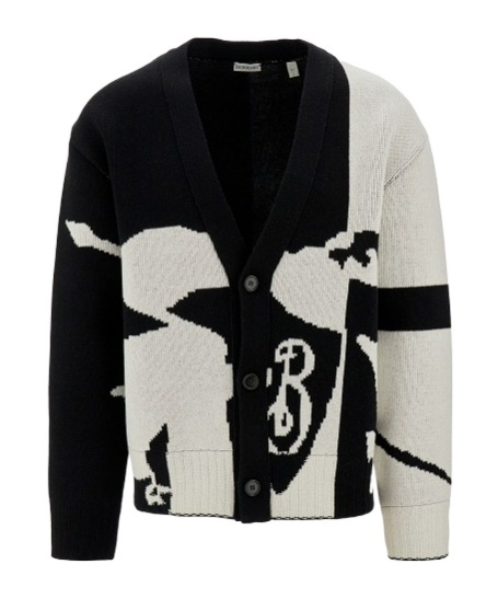 Burberry Ekd Wool Cardigan In Black