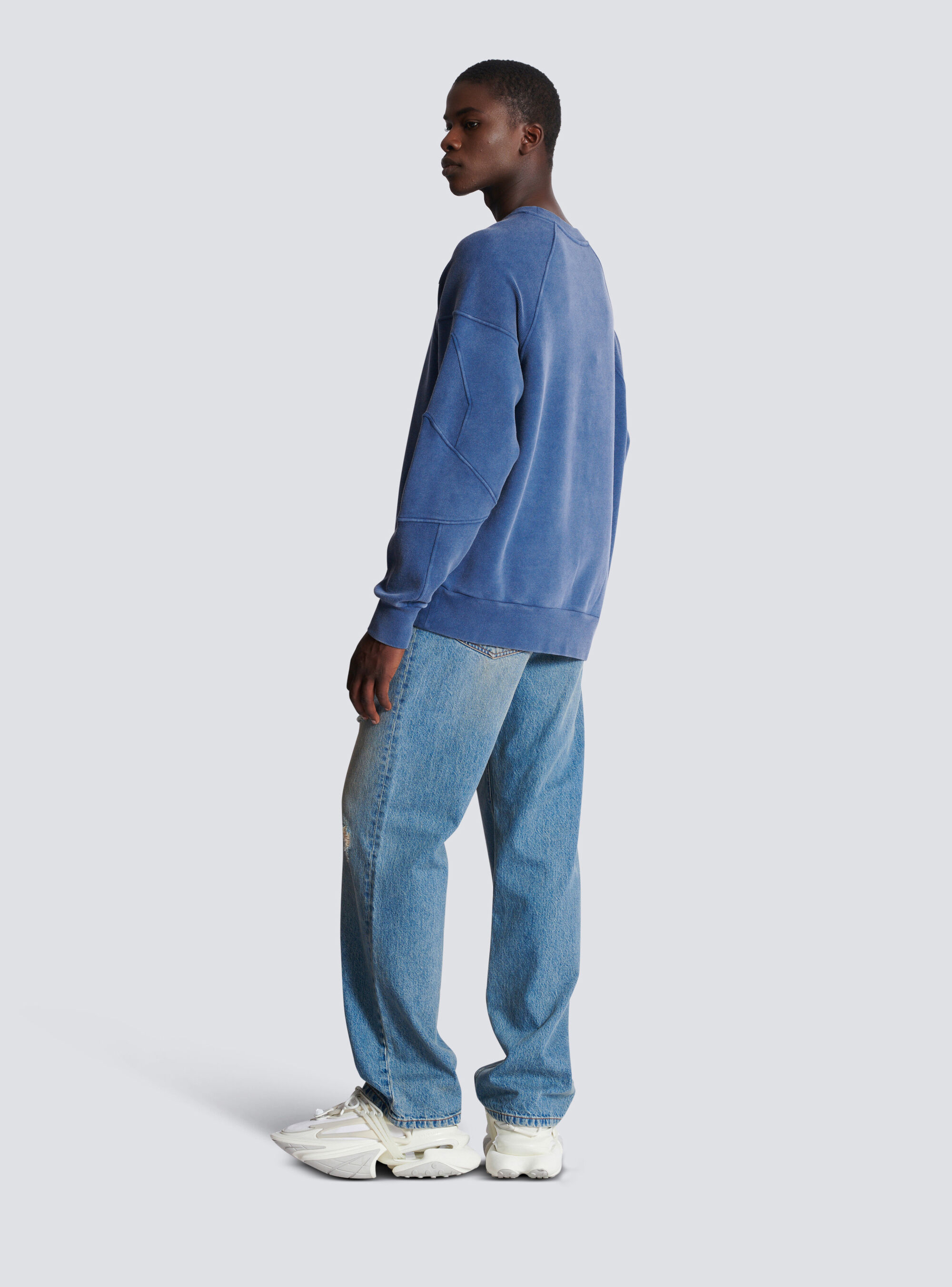 Balmain Coin Embroidered Crewneck Sweatshirt In Blue