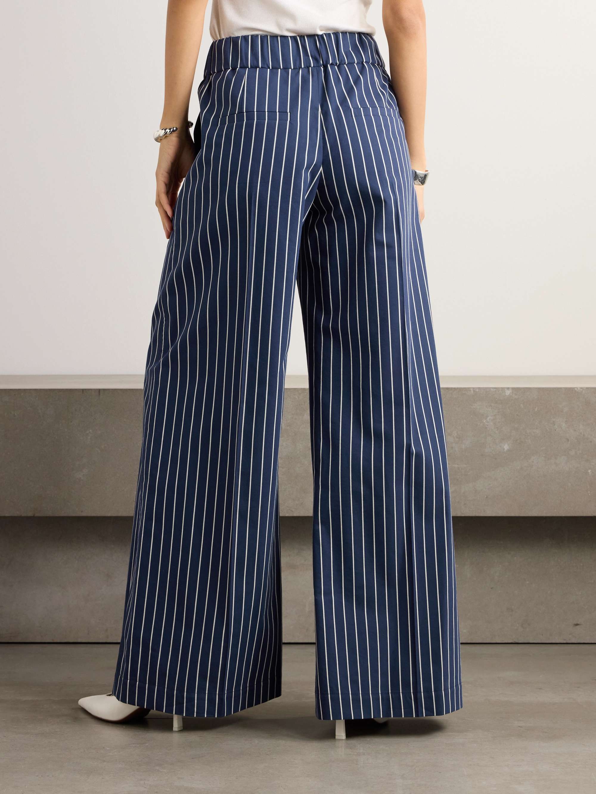 Brunello Cucinelli Striped Cotton And Silk-blend Twill Wide-leg Pants In Blue