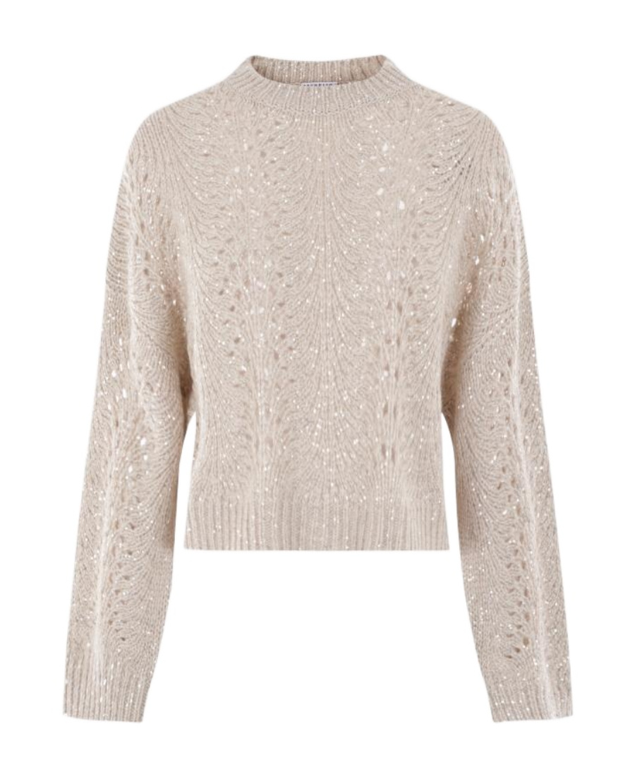 Brunello Cucinelli Sequin-embellished Open-knit Jumper In Nude