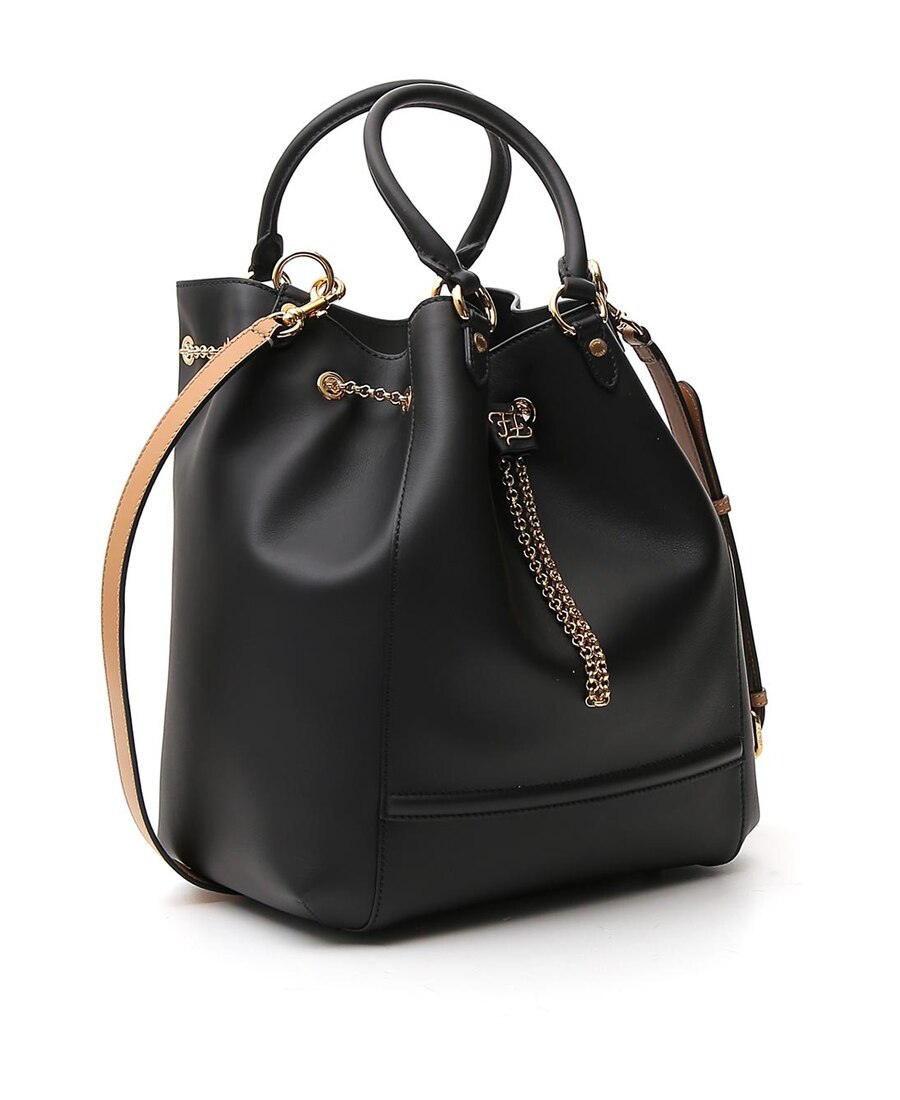 Fendi Karligraphy Drawstring Bucket Tote In Black