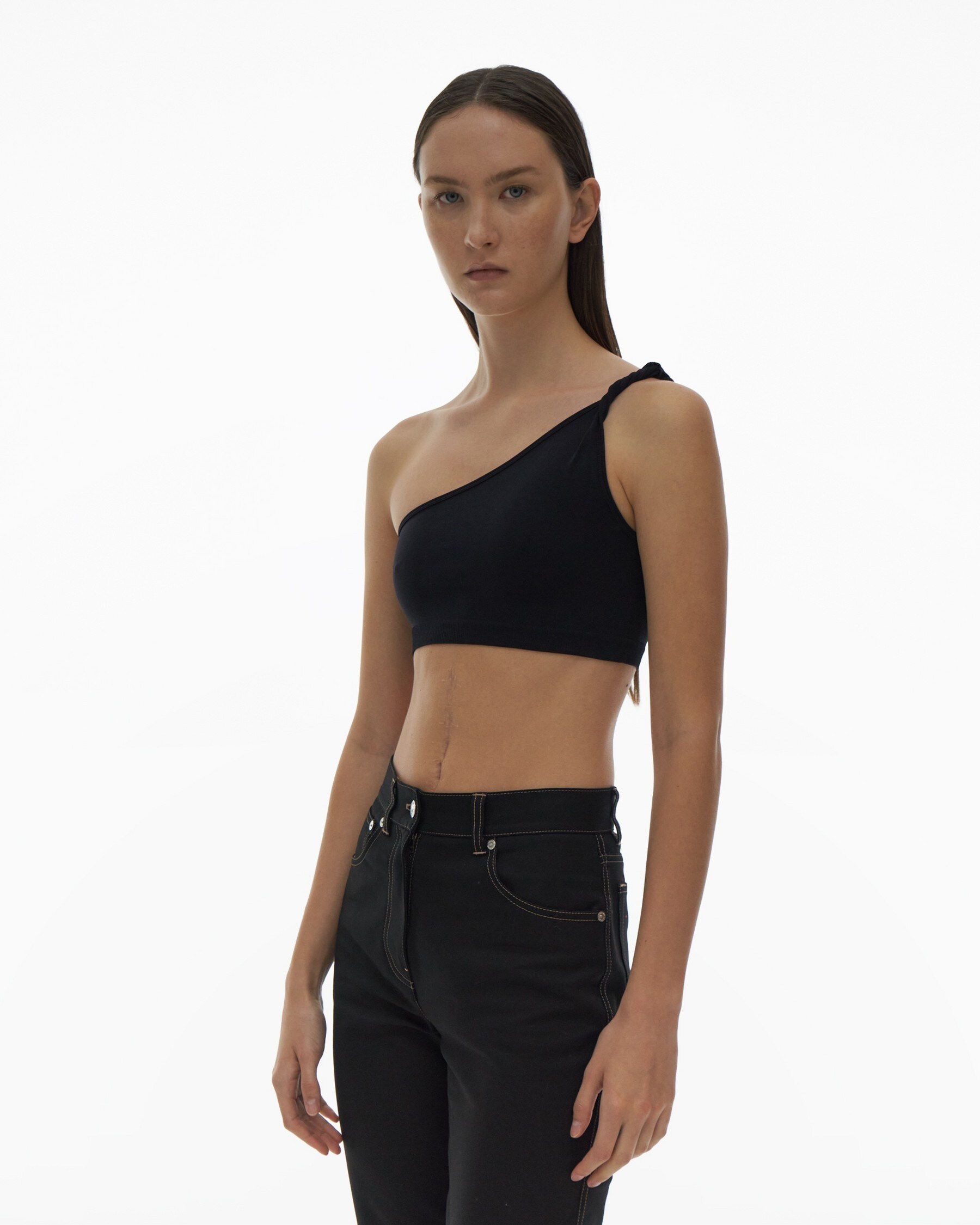 Helmut Lang Asymmetric One-shoulder Top In Black