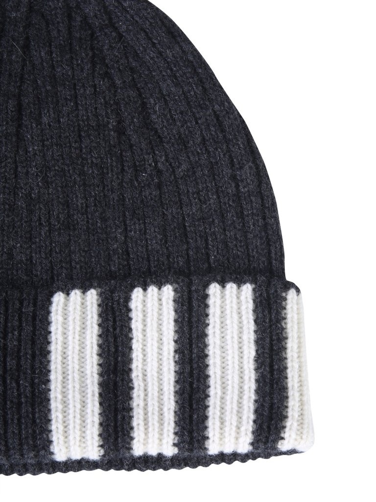 THOM BROWNE 4-BAR STRIPE CASHMERE RIB HAT