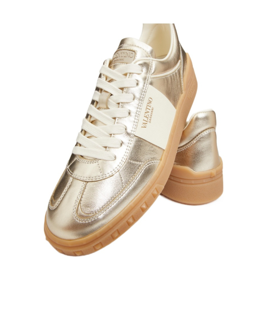 Valentino Garavani Women Gold Laminated Calfskin Upvillage Sneakers In Neutral