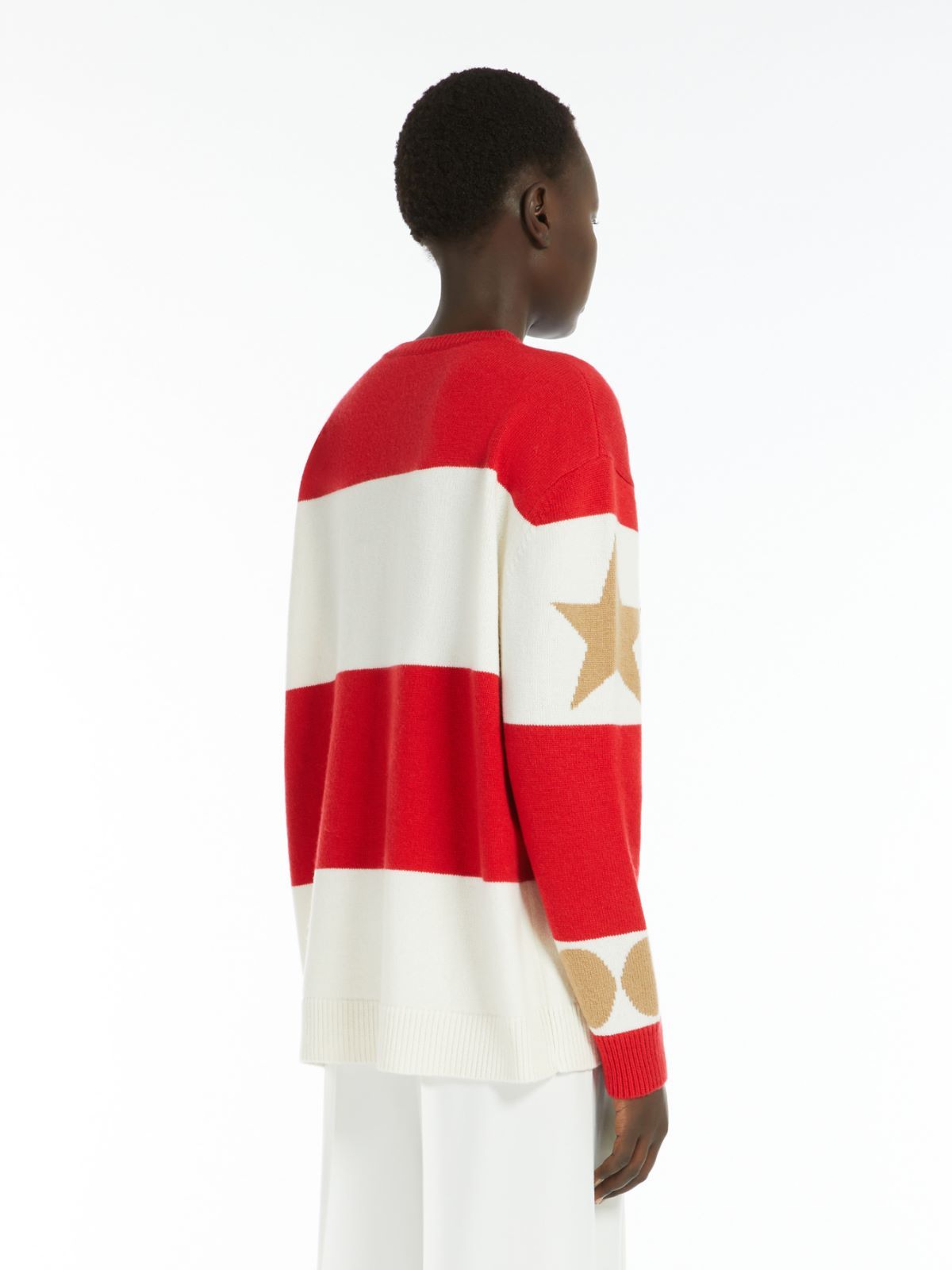 Max Mara Red Wool Jacquard Dirce Over Pullover In Red