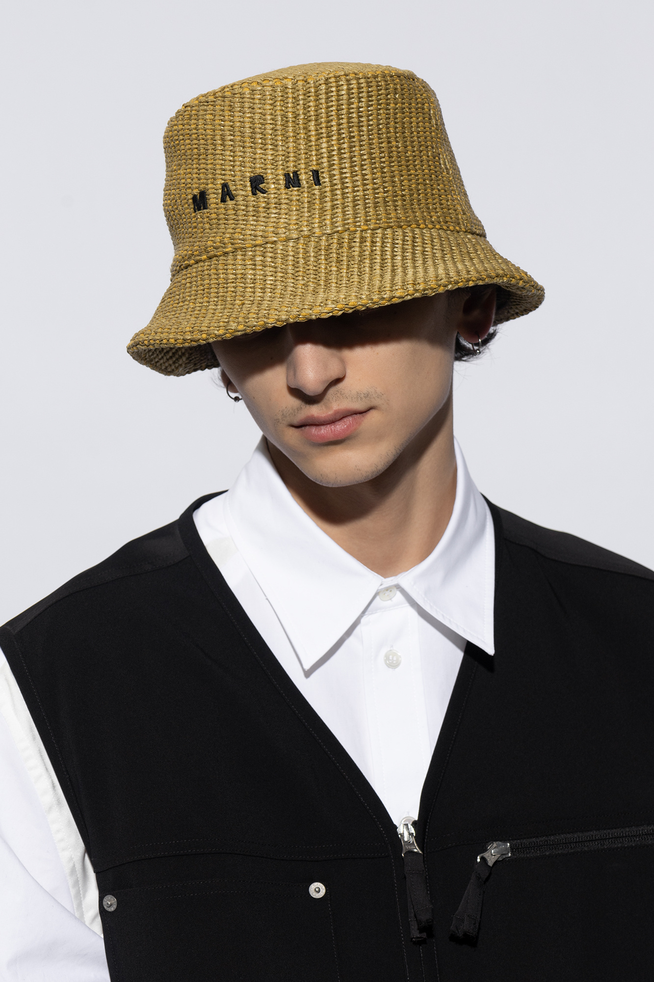 Marni Logo Embroidered Bucket Hat In Nude