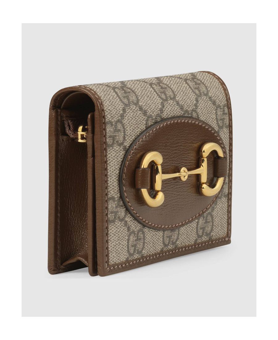 Gucci Compact Wallet With Signature Logo Pattern In Brown