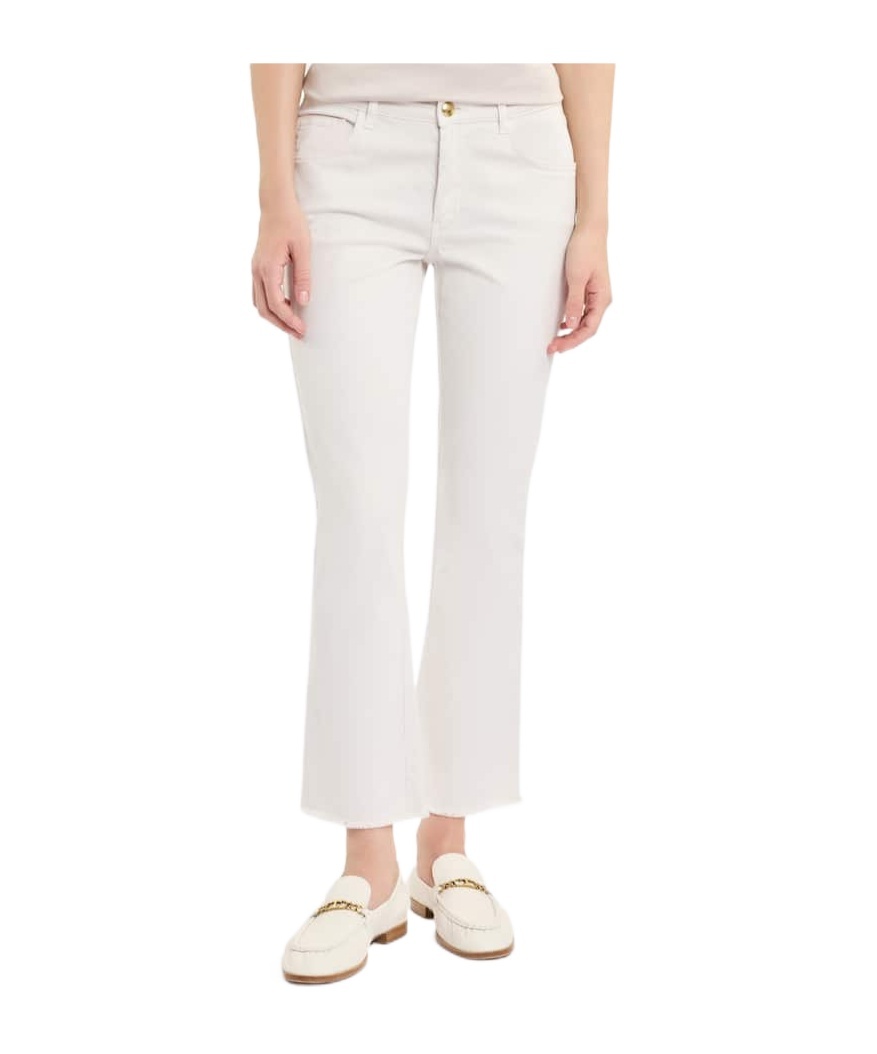 Fay Straight-leg Beige Pants With Flared Hem In White