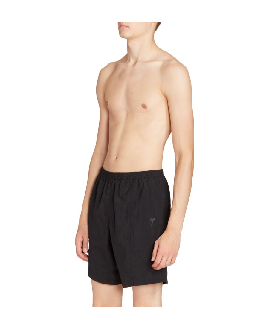 Ami Alexandre Mattiussi Ami Logo Embossed Elastic Waistband Swim Shorts In Black