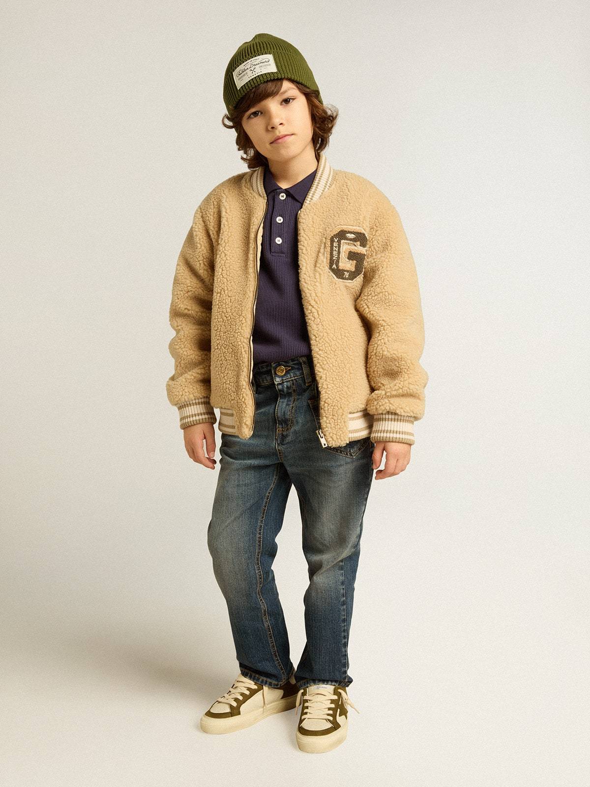 Golden Goose Logo Patch Bomber Jacket In Nude