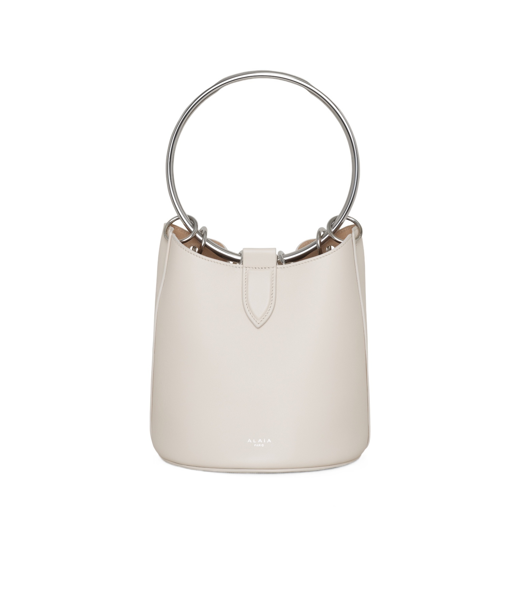 Alaïa Ring Medium Ivory Leather Bucket Bag In White