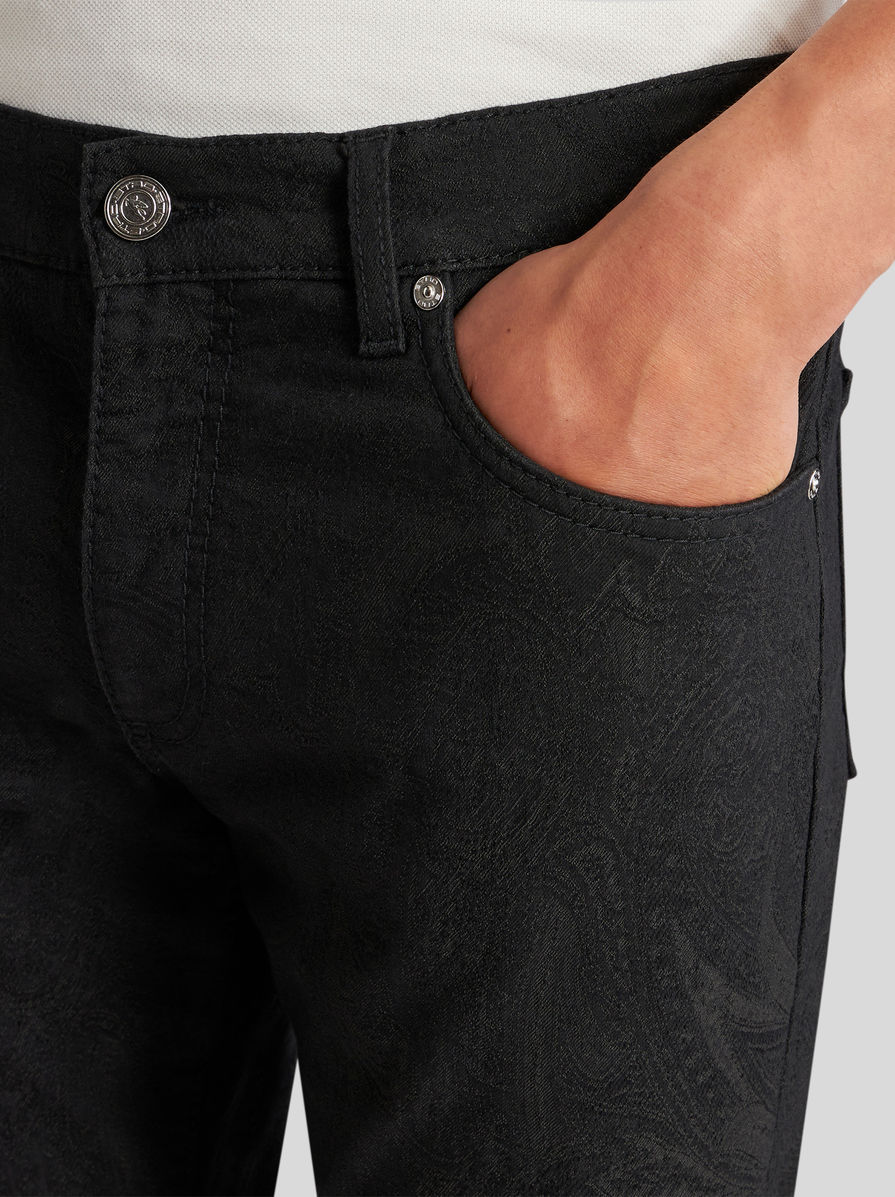 Etro Patterned-jacquard Slim-cut Jeans In Black