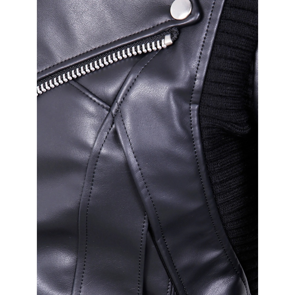 Junya Watanabe Zippered Long-sleeved Leather Jacket In Blue