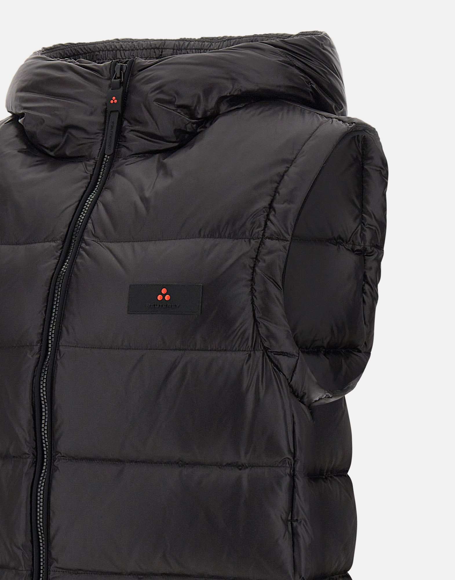 Peuterey Hooded Padded Vest With Horizontal Quilting In Black