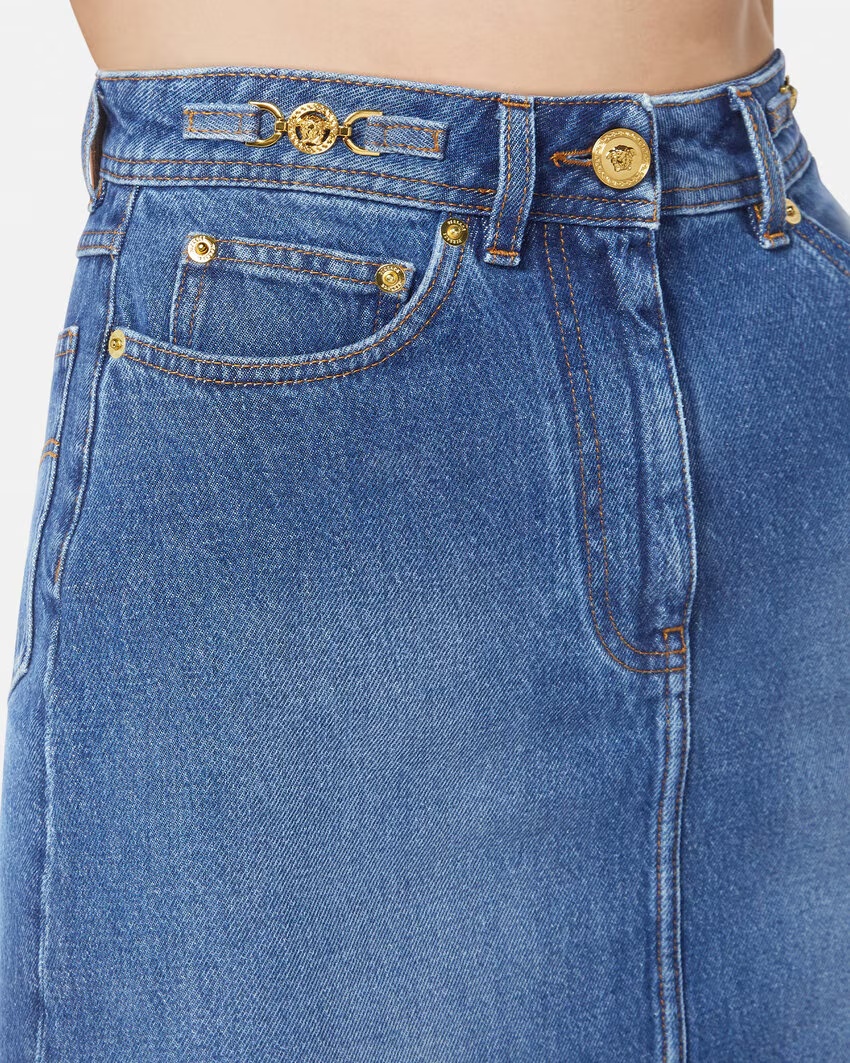 Versace A-line Denim Mini Skirt In Blue