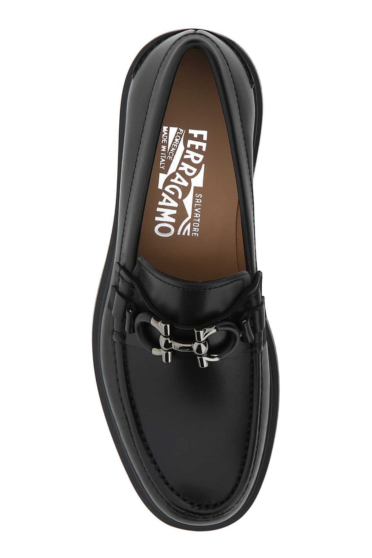 Ferragamo Leather David Loafer With Gancini Hook For Men In Black