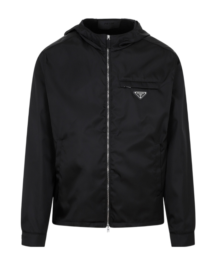 Prada Re-nylon Enamel Triangle-logo Jacket In Black