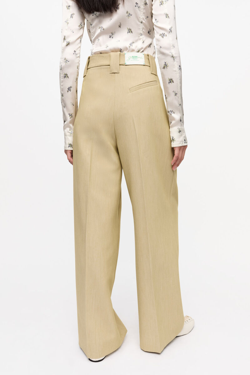 Ganni Beige Twill Suiting Mid Waist Trousers In Nude