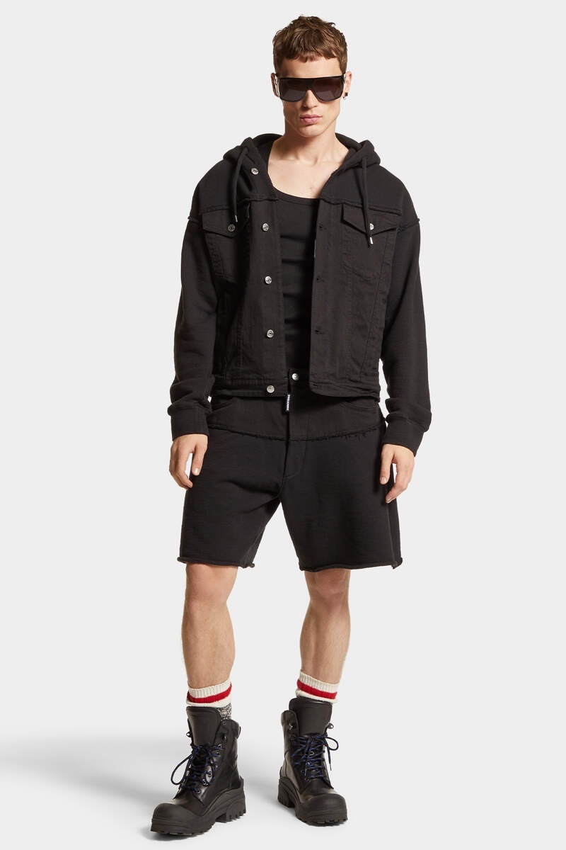 Dsquared2 Ayered-hood Denim Jacket In Black