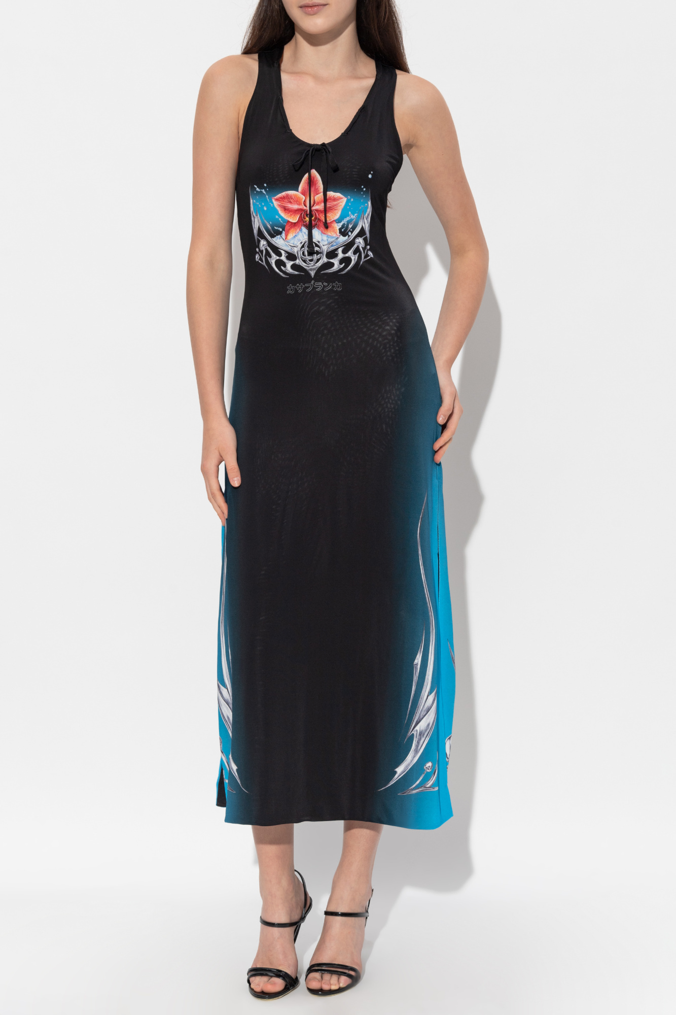 Casablanca Blades Slinky Jersey Midi Dress In Black