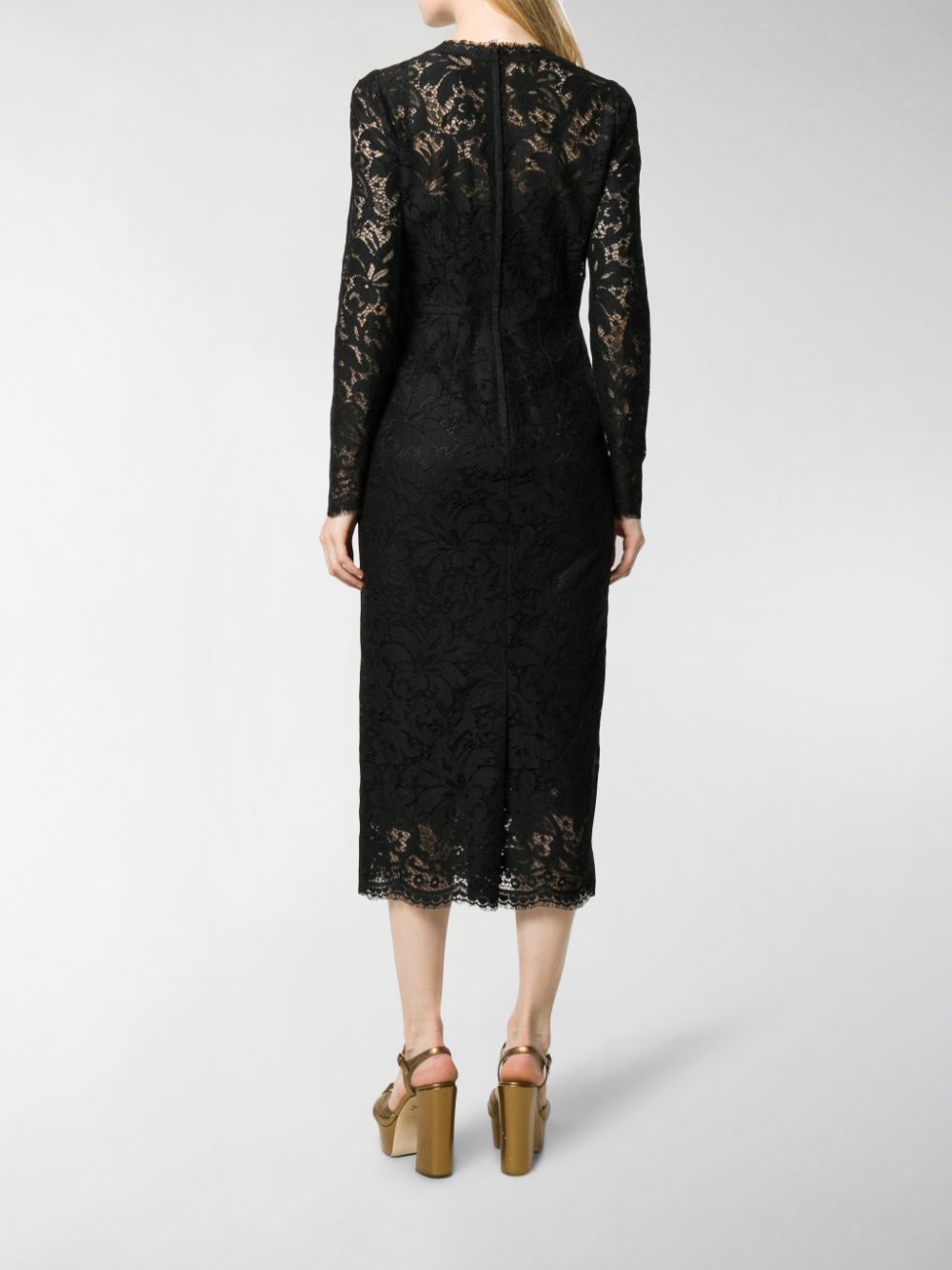 Dolce & Gabbana Lace Insert Midi Dress In Black