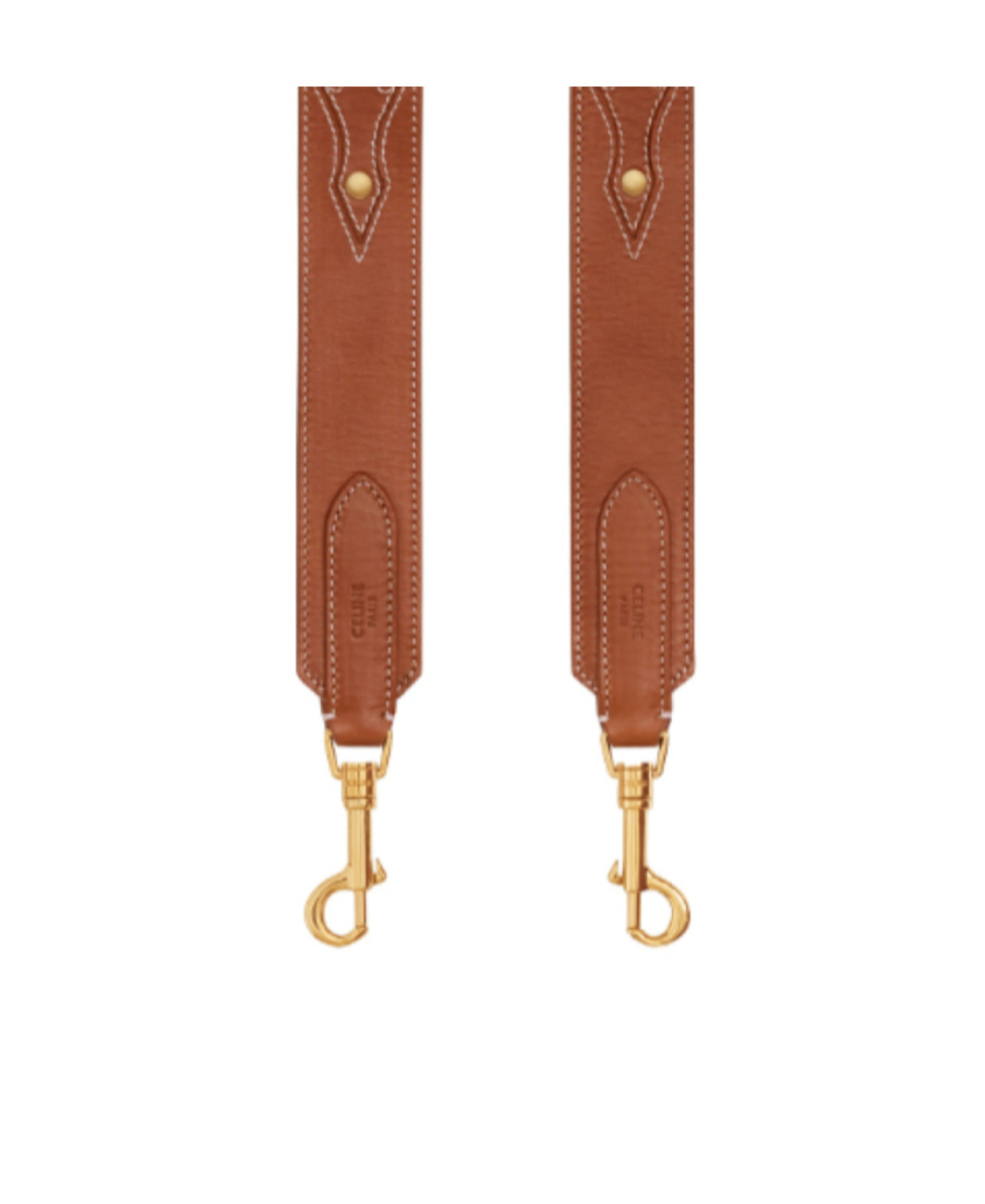 Celine Triomphe Strap Belt Embroidered Denim Style Leather In Brown