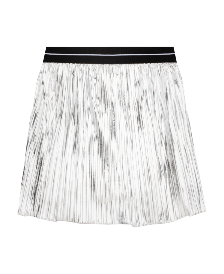 Shop Msgm Logo-waistband Metallic-finish Pleated Skirt In White