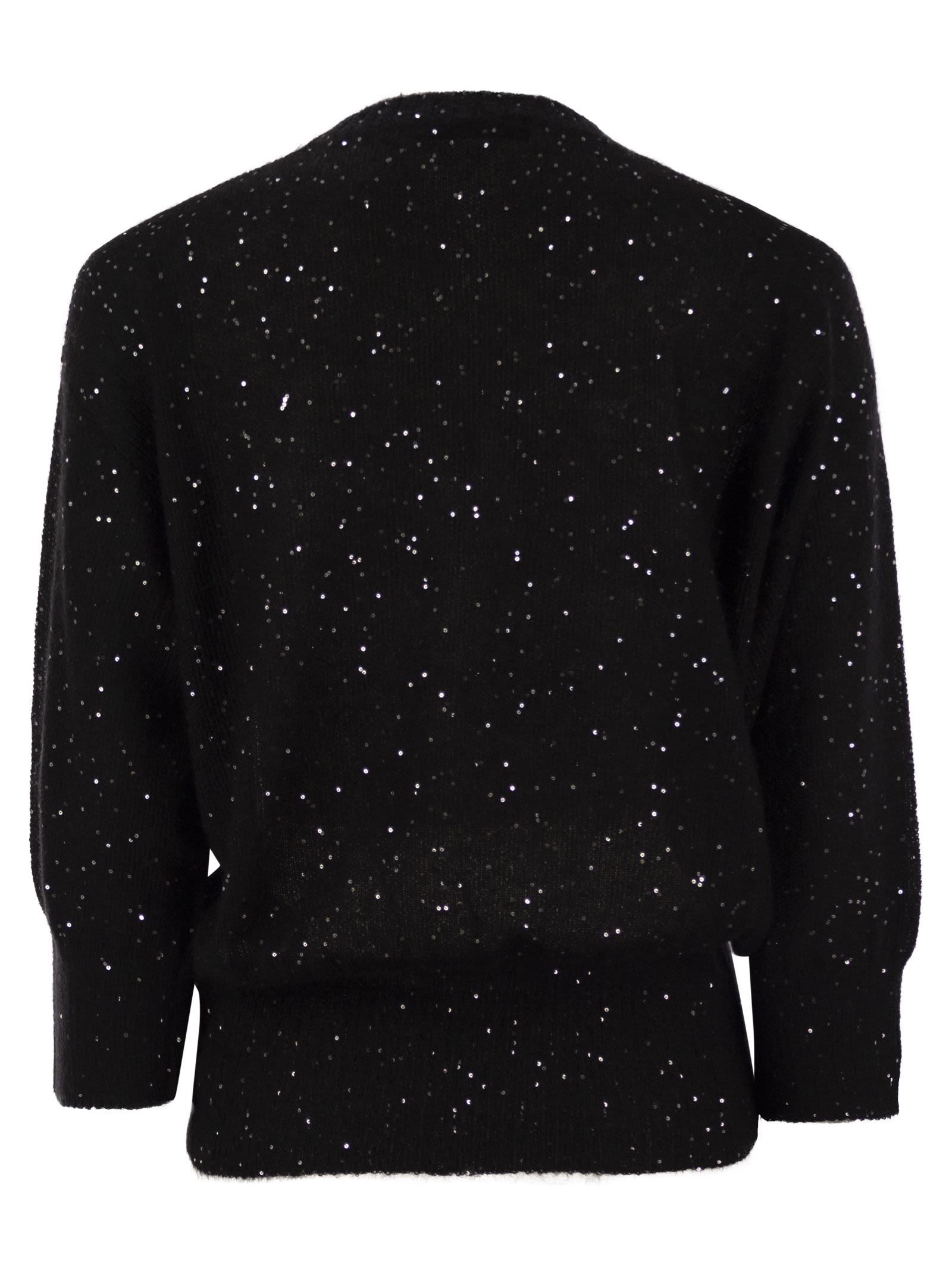 Fabiana Filippi Sequin Crewneck 3/4 Sleeved Jumper In Black