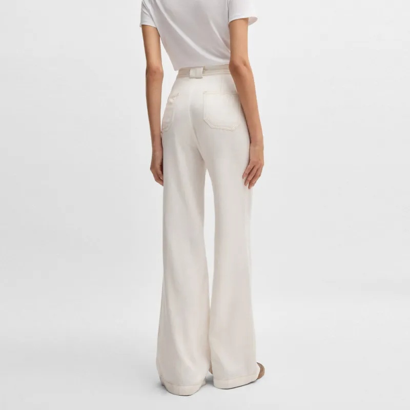 Hugo Boss Wide-leg Trousers With Belt And Pocket Detailing In White