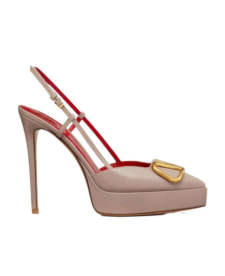 Shop Valentino Vlogo Signature Calfskin Slingback Platform Pump 120mm In Nude