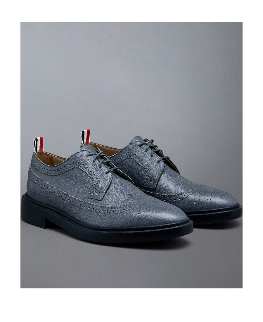 Thom Browne Almond-toe Leather Brogues In Gray