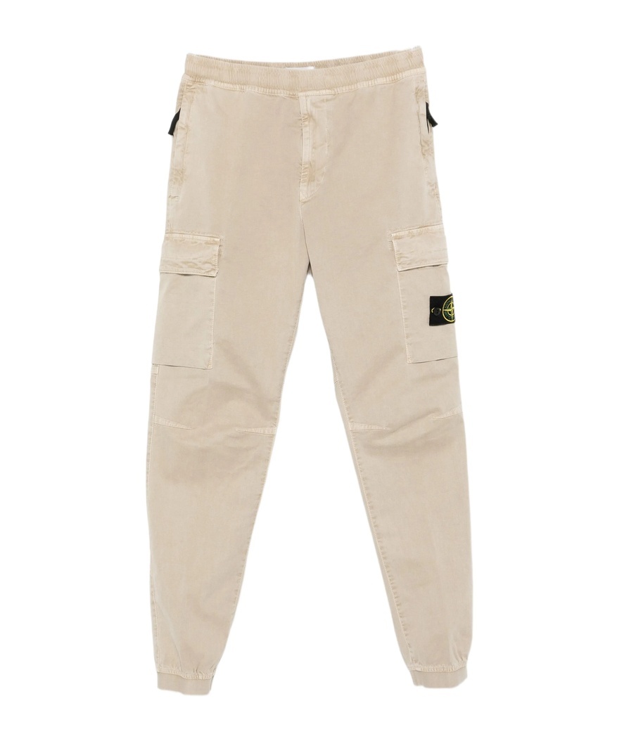 Stone Island Tapered Fit Cotton Cargo Pants With Elasticated Waistband In Neutral
