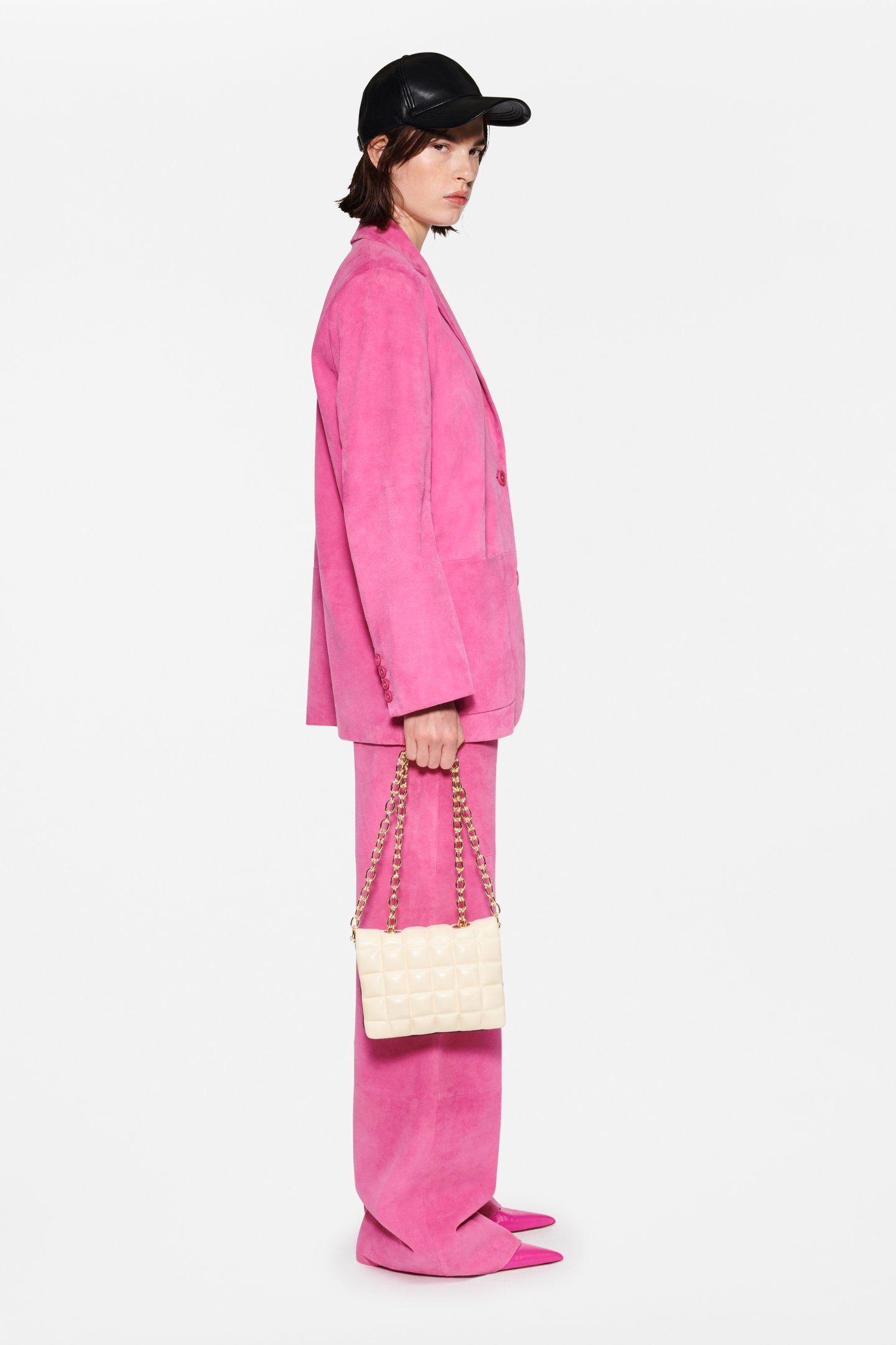Stand Studio Resort Single-breasted Suede Blazer In Pink