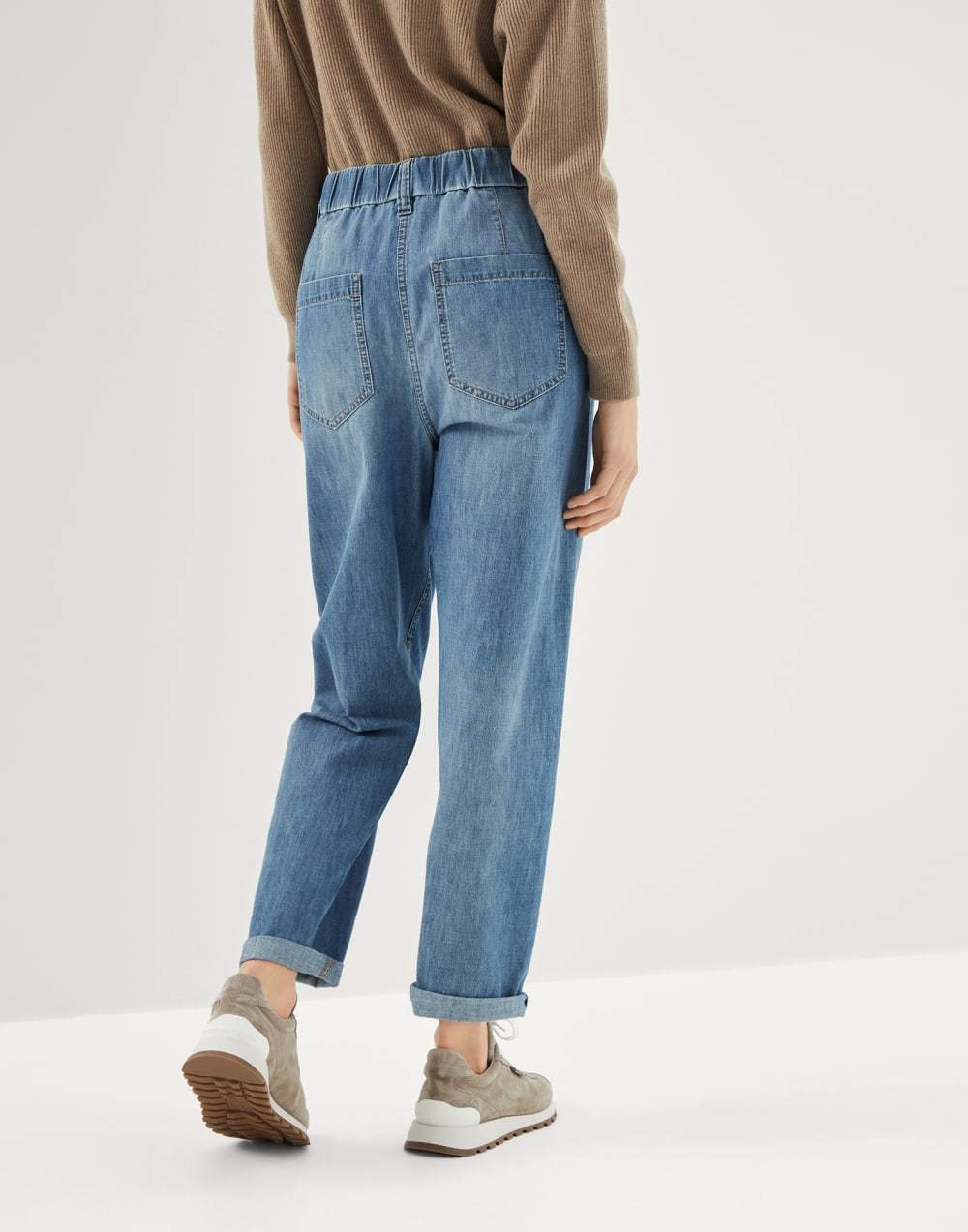 Brunello Cucinelli Elasticated Waistband Tapered Jeans In Blue