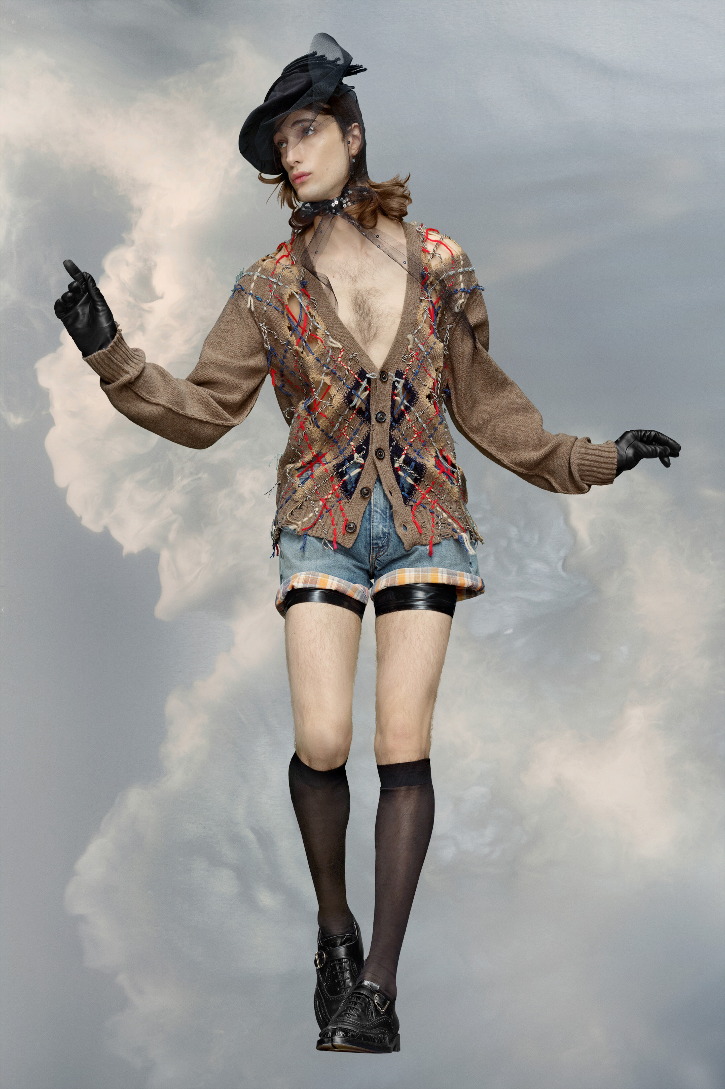 Maison Margiela Decorative-stitching Patterned-intarsia Cardigan In Brown